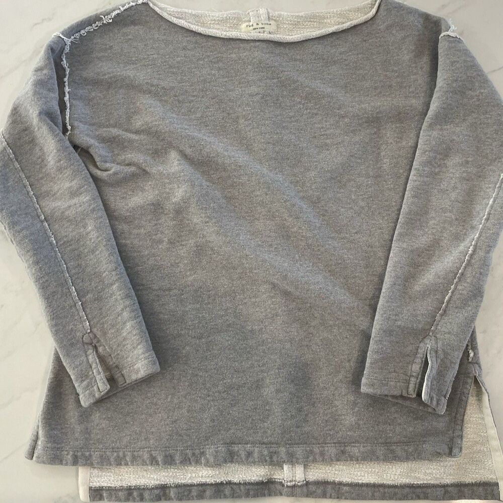 Rag & Bone Women's Raw-Hem Sweatshirt Gray S Edgy Streetwear Quiet Luxury Grunge